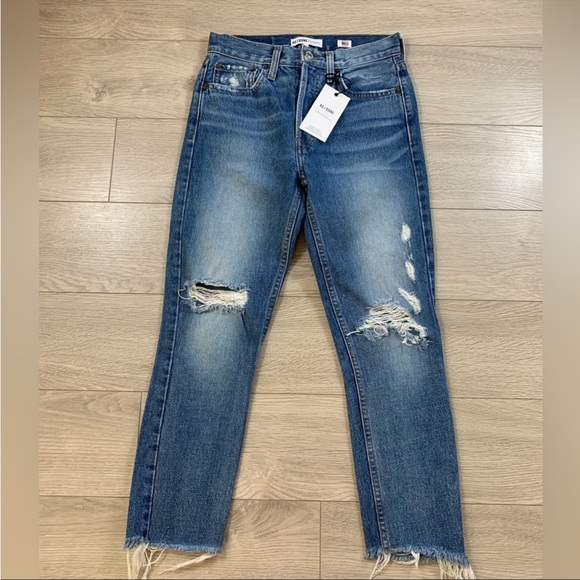 RE/DONE High Rise Ankle Crop Distressed Jeans in Square Destroy - Picture 2 of 10